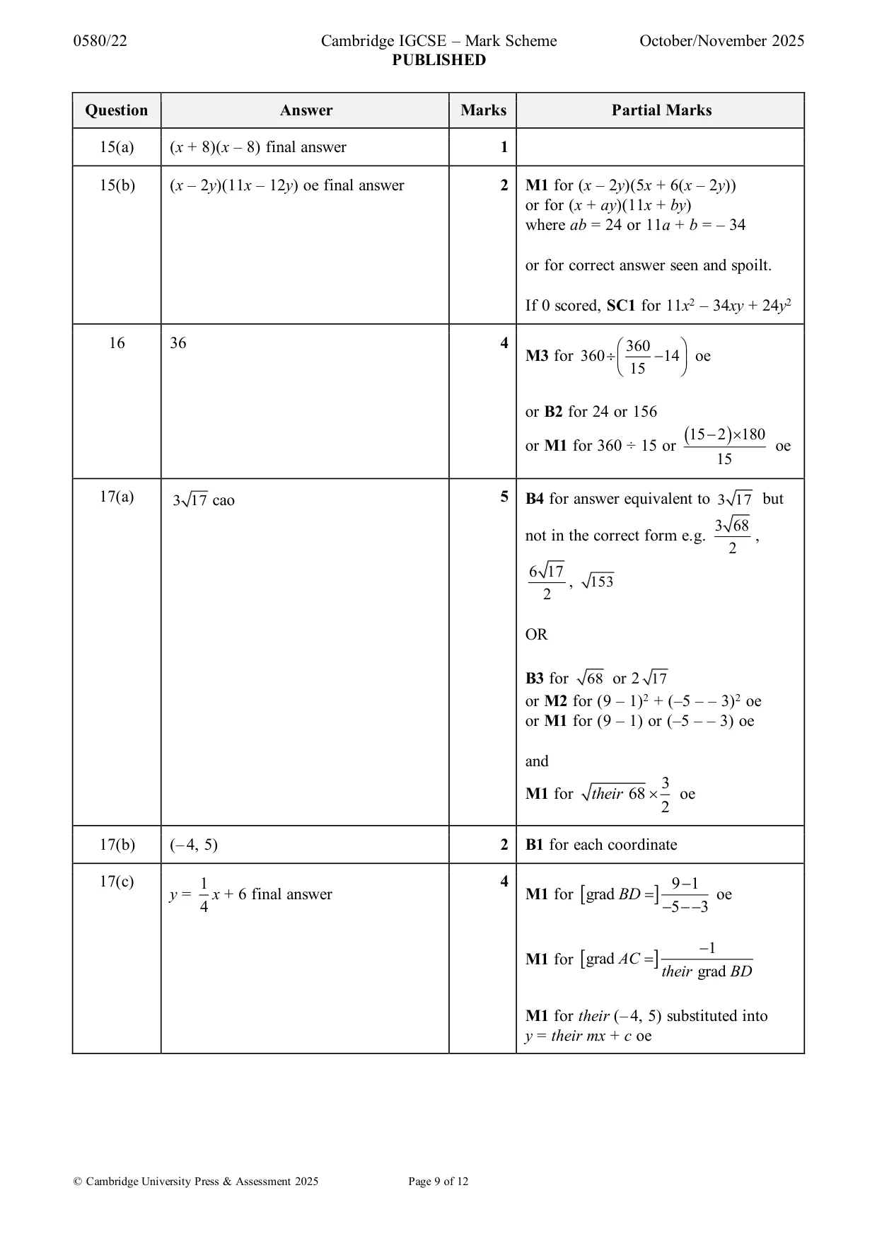 Mark scheme, page 9 of 12