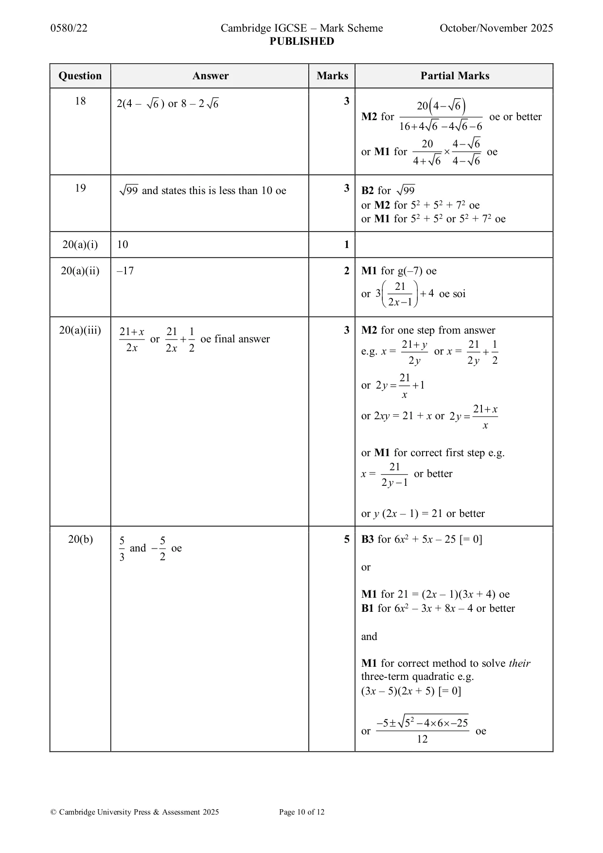 Mark scheme, page 10 of 12