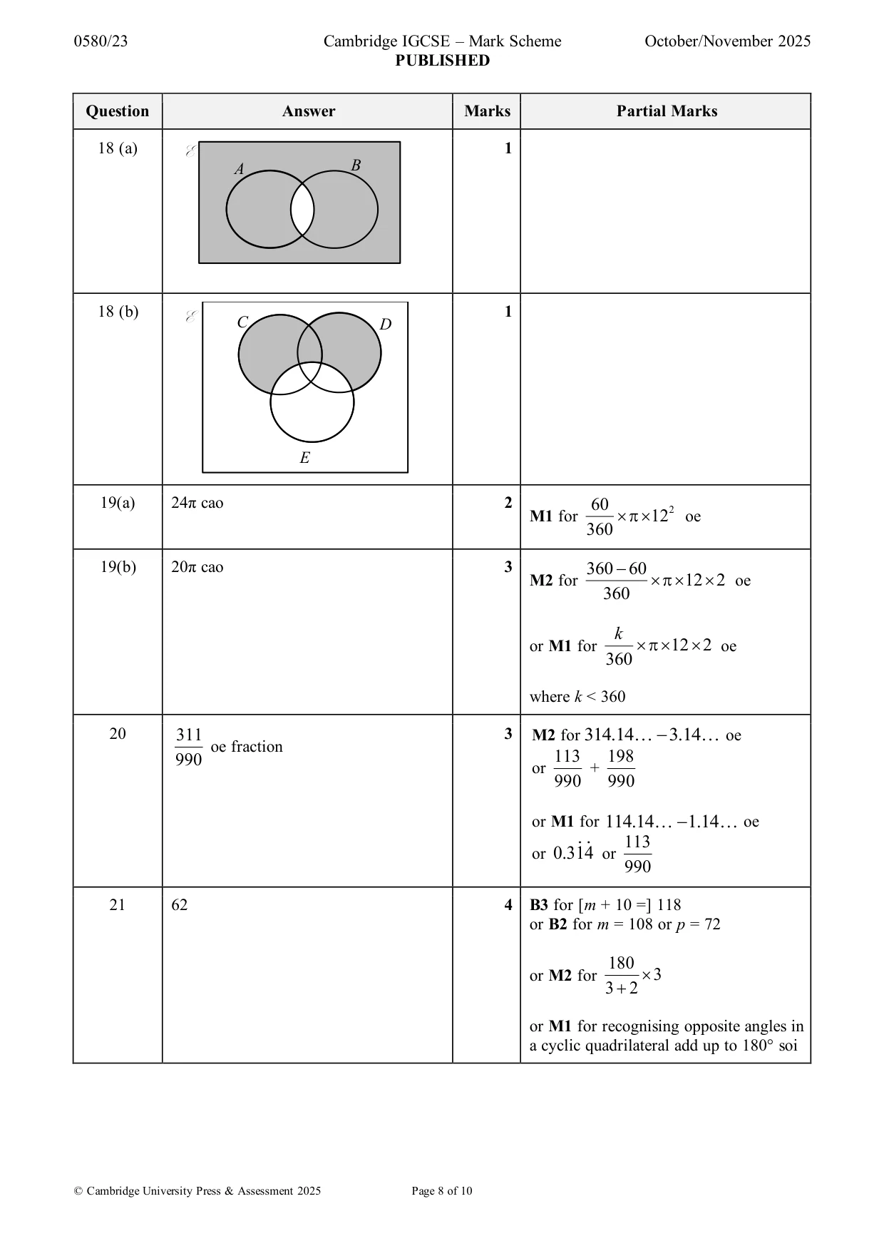 Mark scheme, page 8 of 10