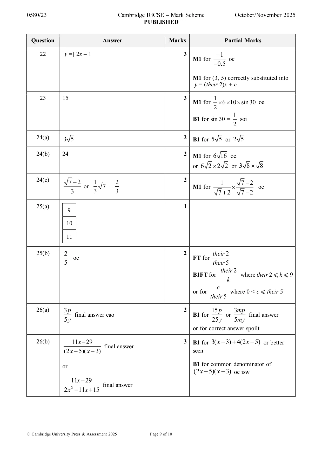 Mark scheme, page 9 of 10
