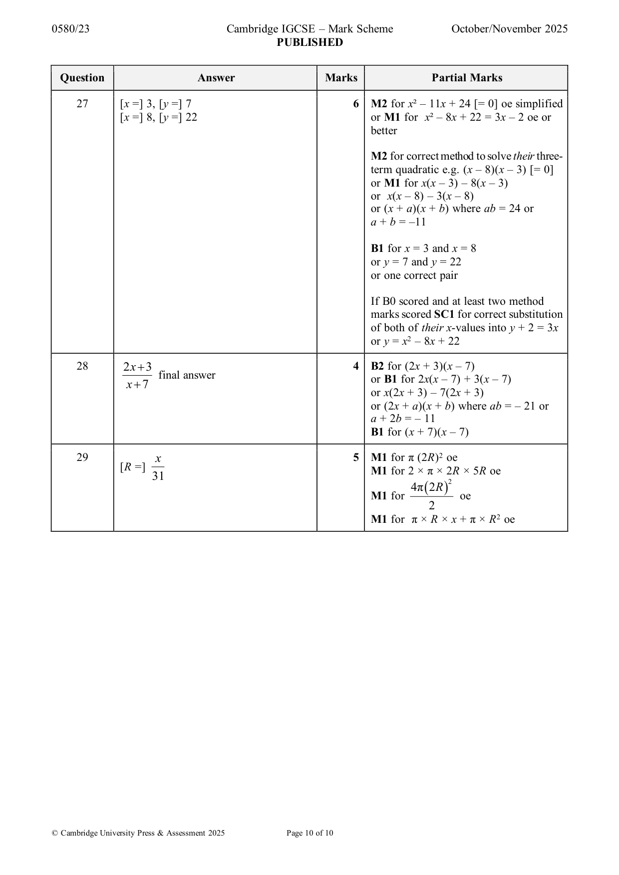 Mark scheme, page 10 of 10