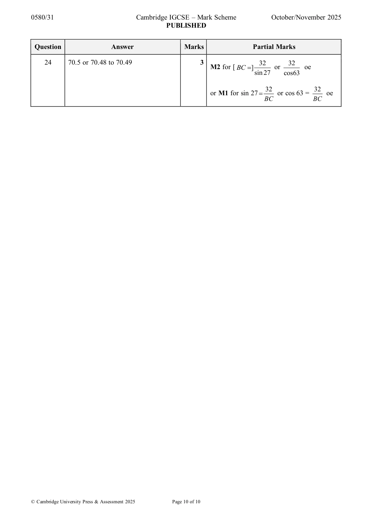 Mark scheme, page 10 of 10