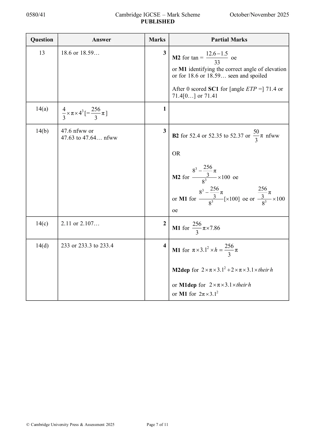 Mark scheme, page 7 of 11
