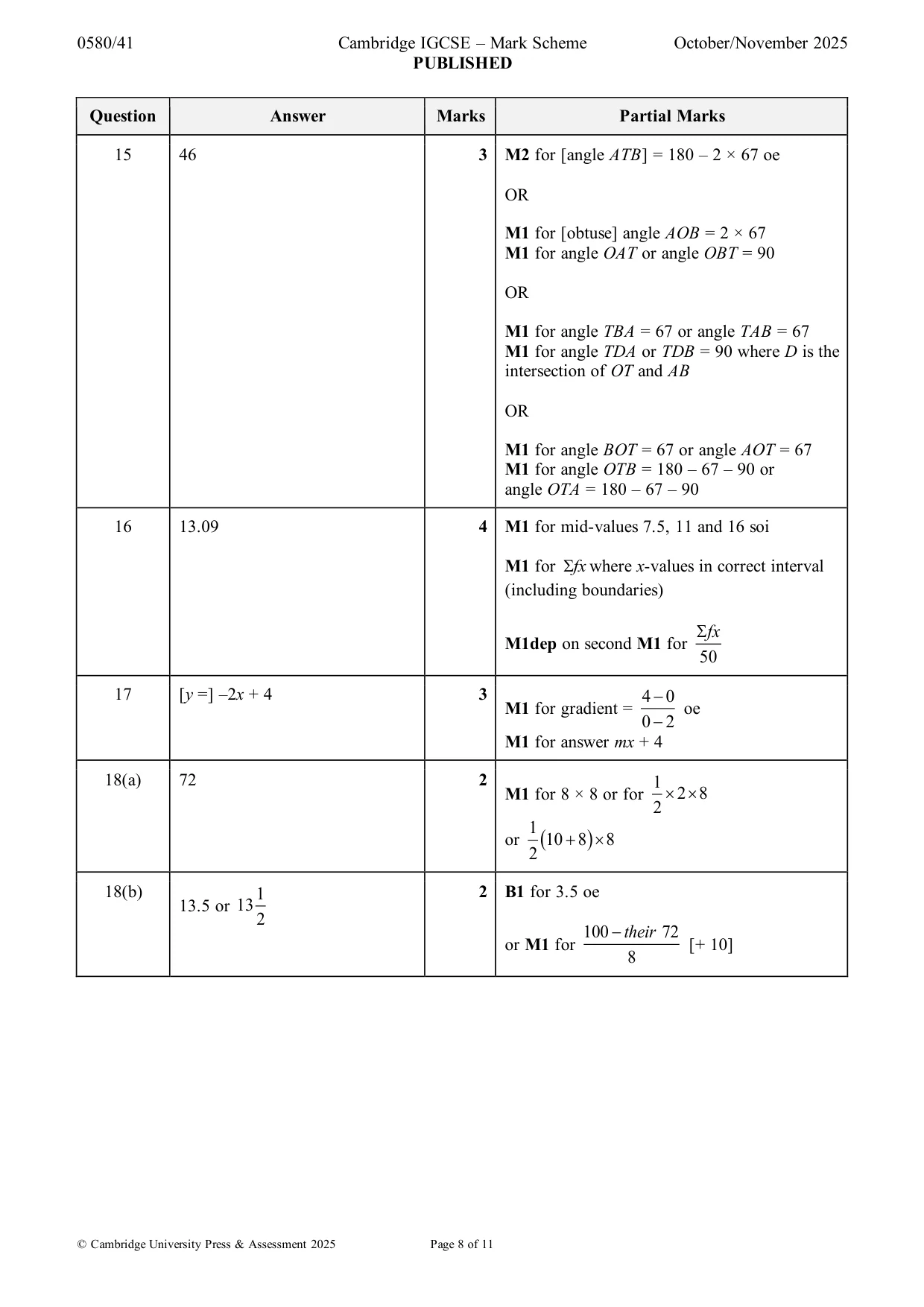 Mark scheme, page 8 of 11