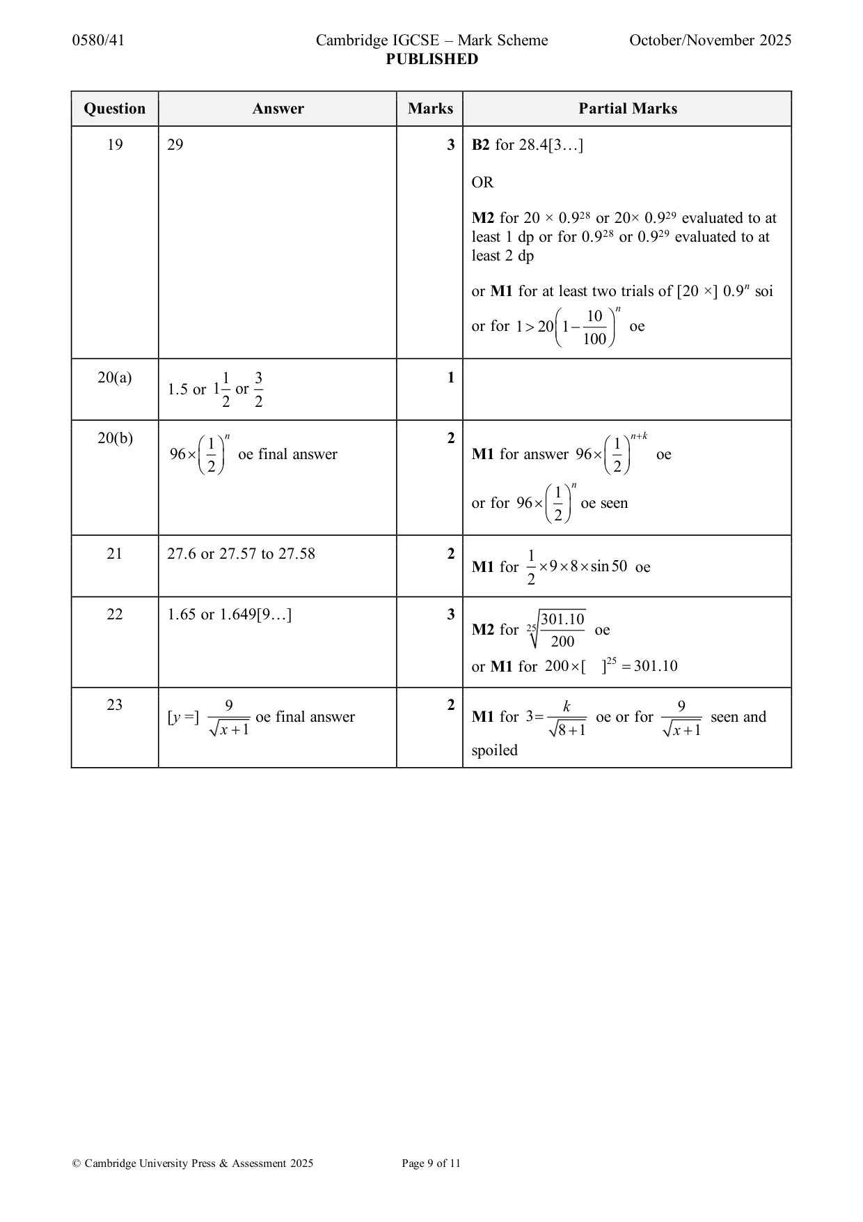 Mark scheme, page 9 of 11