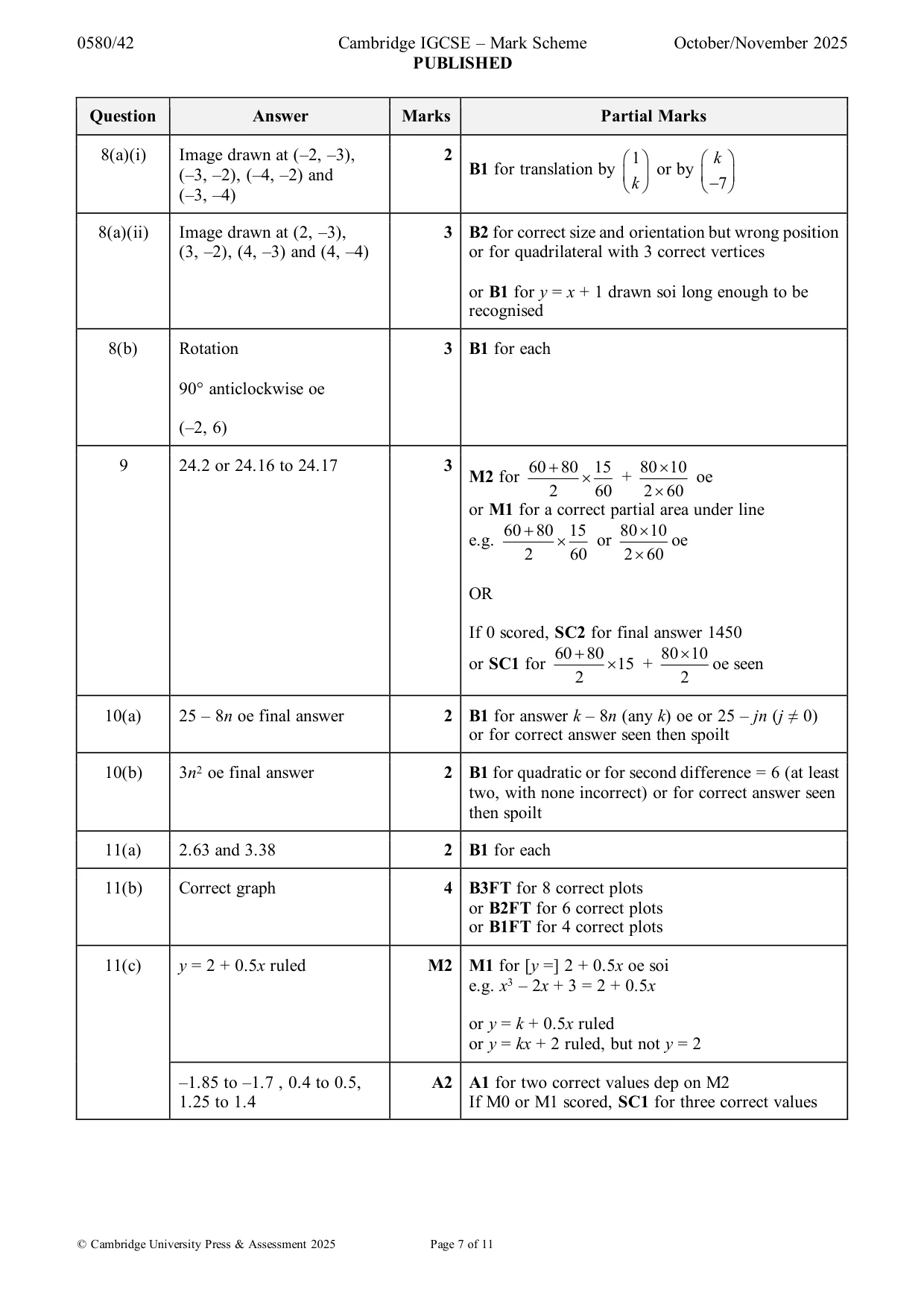 Mark scheme, page 7 of 11
