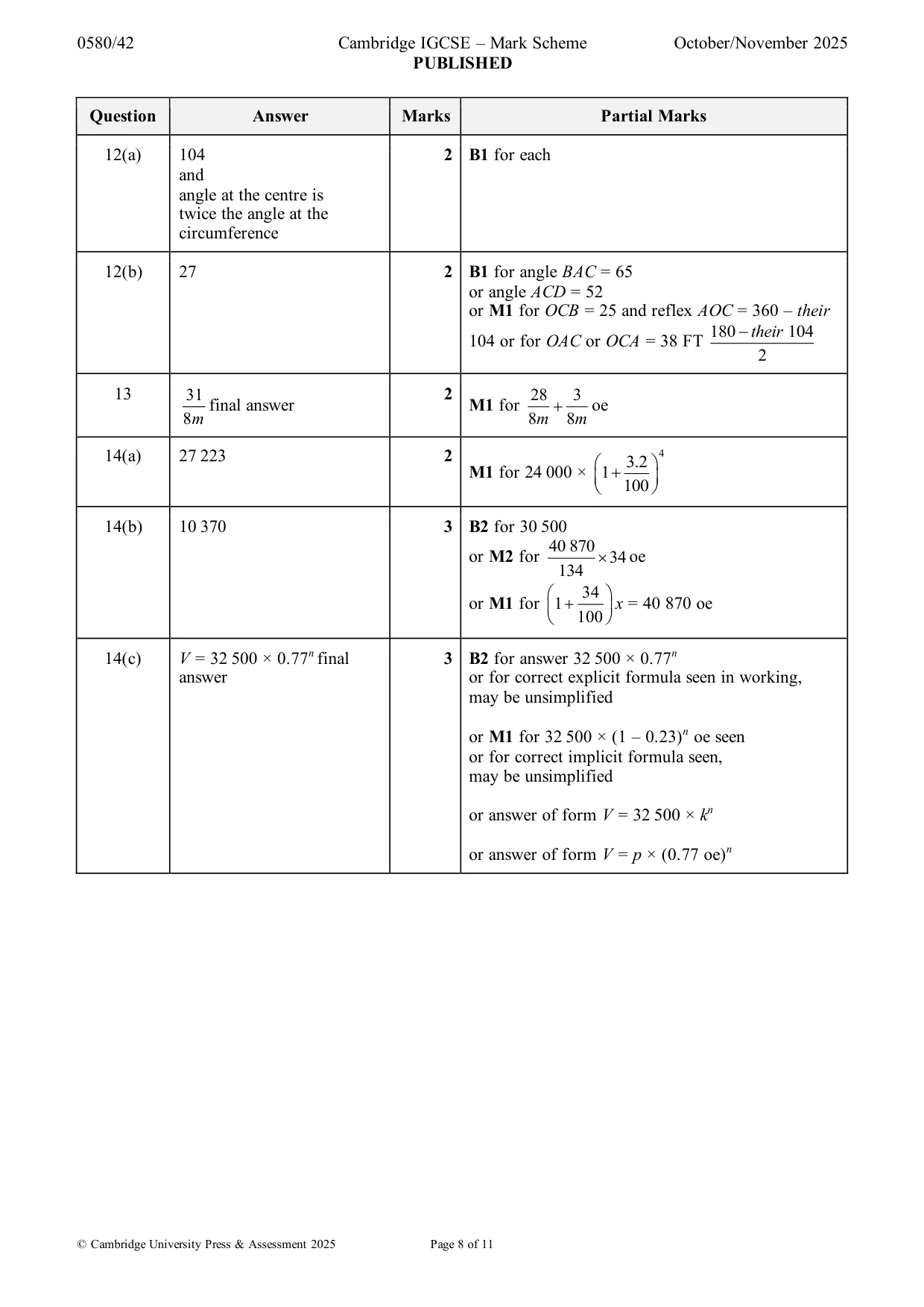 Mark scheme, page 8 of 11