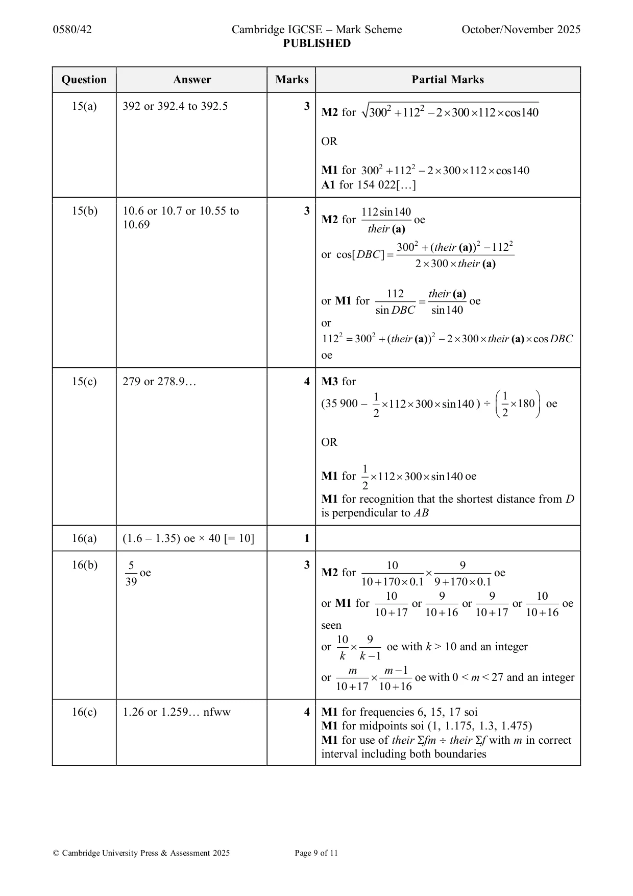 Mark scheme, page 9 of 11