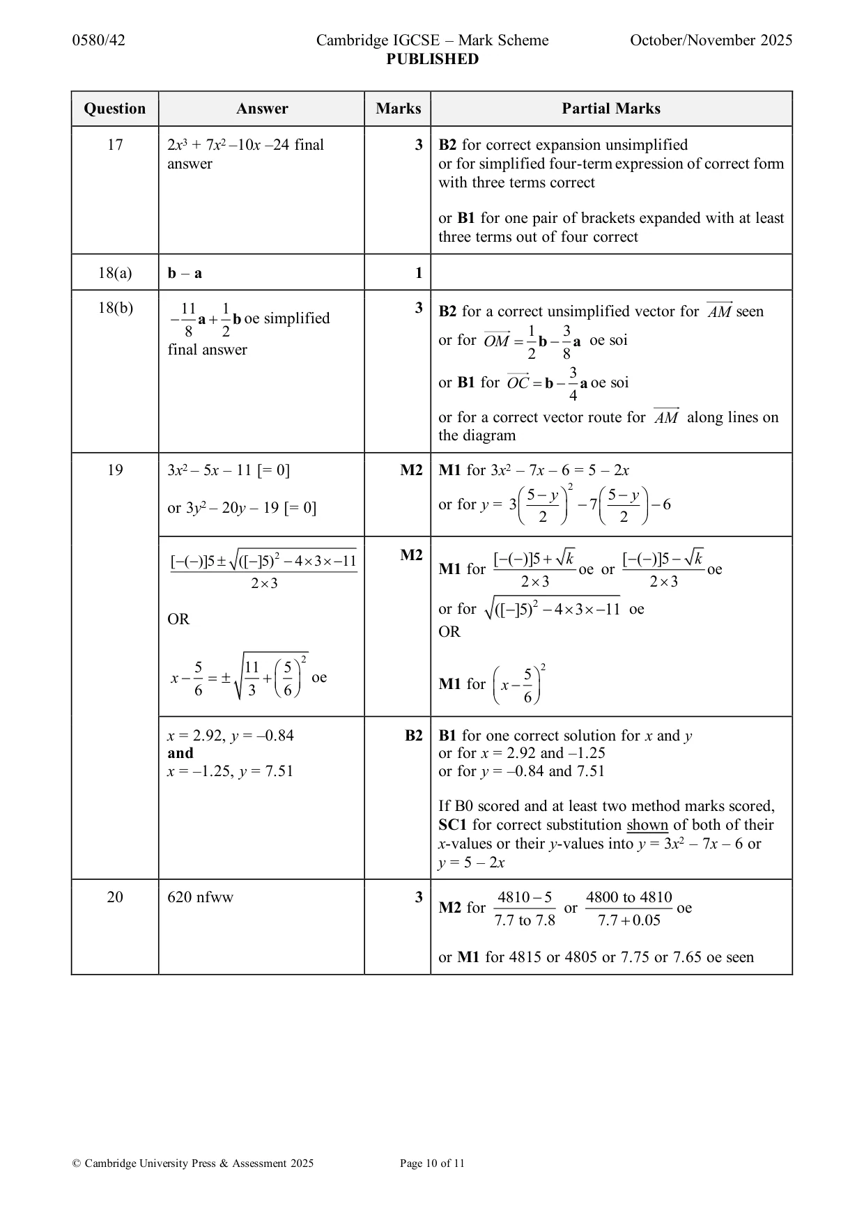 Mark scheme, page 10 of 11