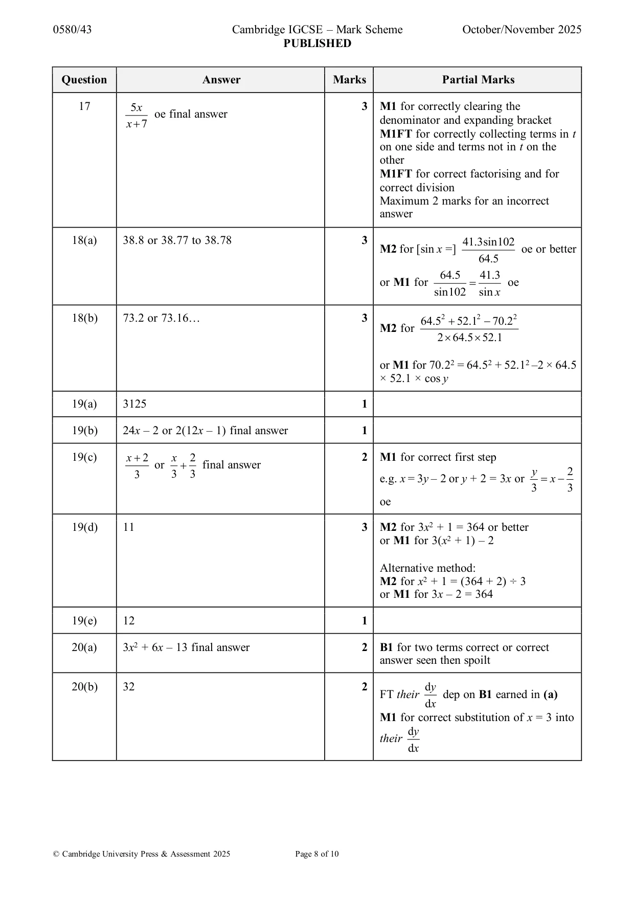 Mark scheme, page 8 of 10