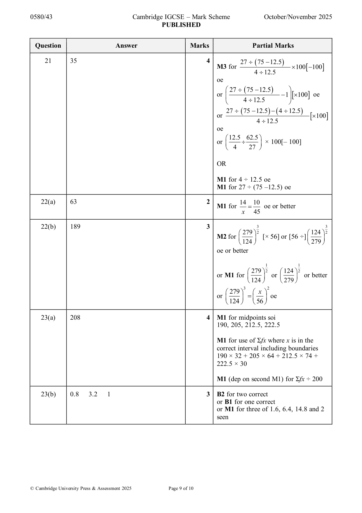 Mark scheme, page 9 of 10