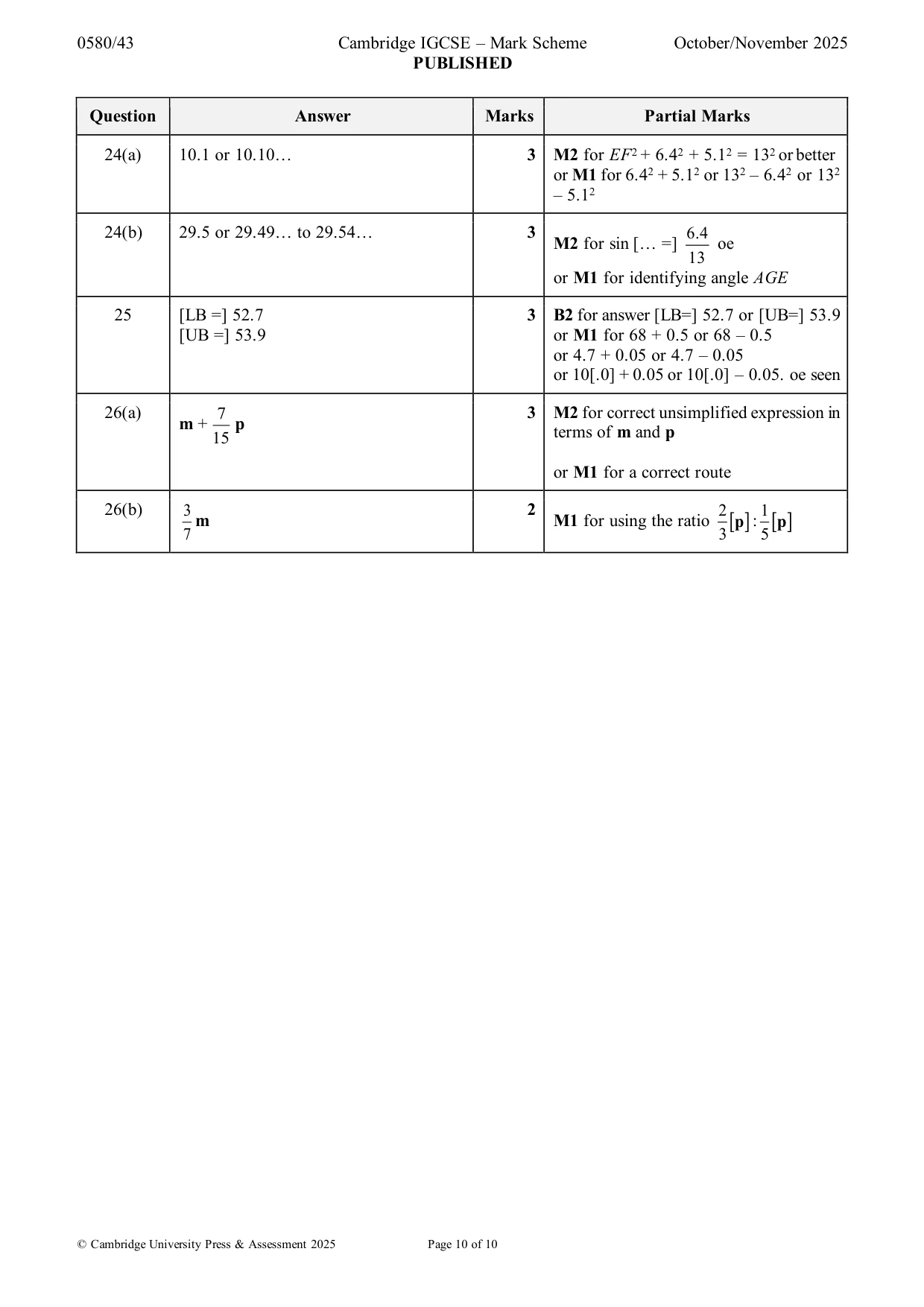 Mark scheme, page 10 of 10