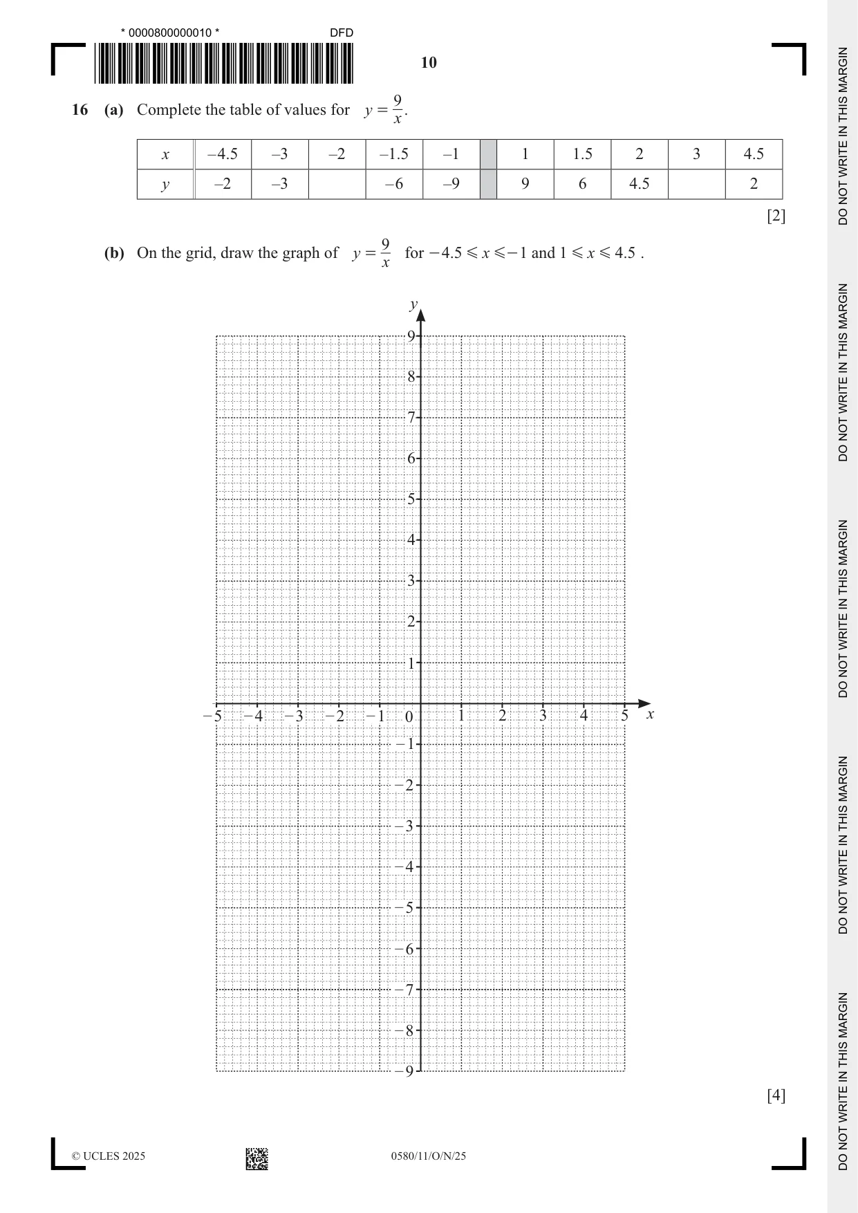 Cambridge IGCSE Mathematics 0580 2025 Oct/Nov Paper 1 · Variant 1 question paper, page 10 of 16