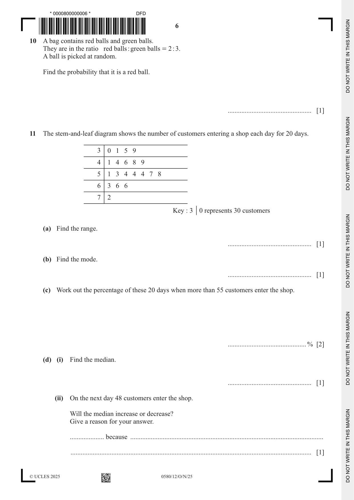 Cambridge IGCSE Mathematics 0580 2025 Oct/Nov Paper 1 · Variant 2 question paper, page 6 of 16