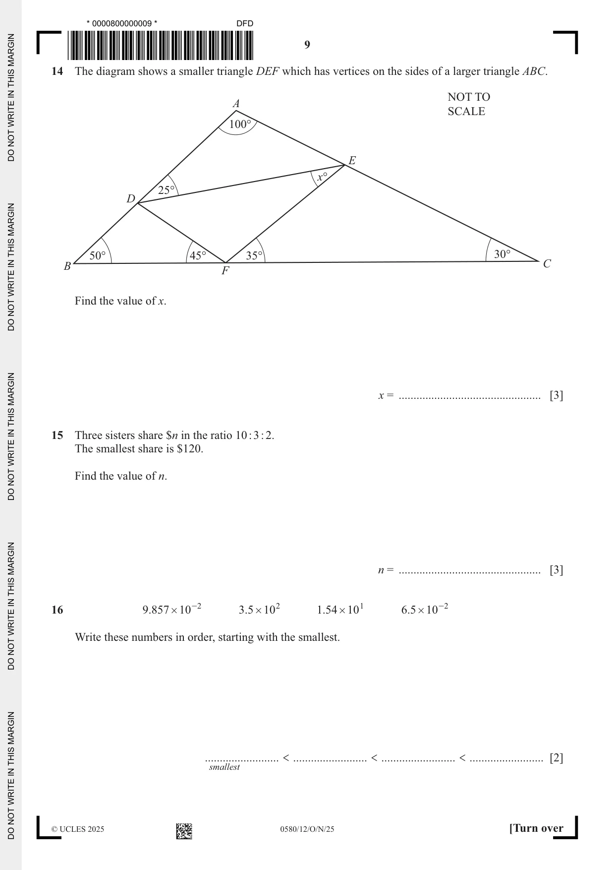 Cambridge IGCSE Mathematics 0580 2025 Oct/Nov Paper 1 · Variant 2 question paper, page 9 of 16