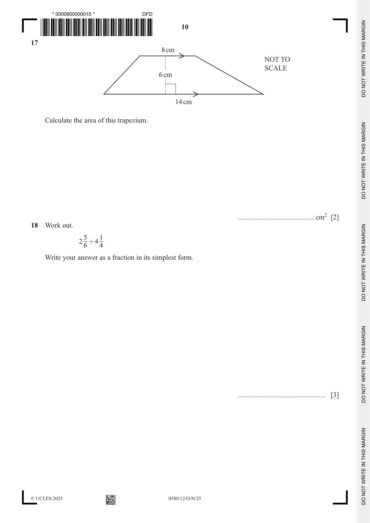 Cambridge IGCSE Mathematics 0580 2025 Oct/Nov Paper 1 · Variant 2 question paper, page 10 of 16