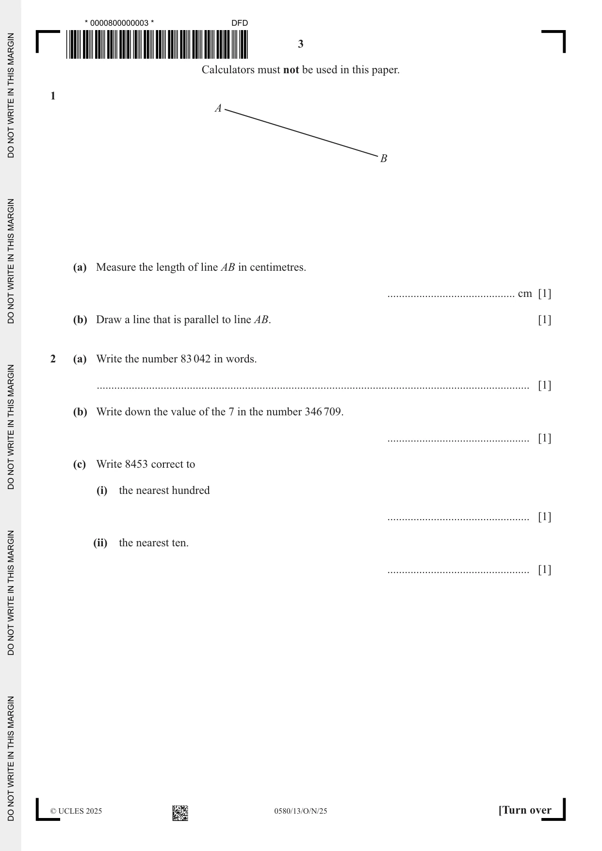 Cambridge IGCSE Mathematics 0580 2025 Oct/Nov Paper 1 · Variant 3 question paper, page 3 of 16