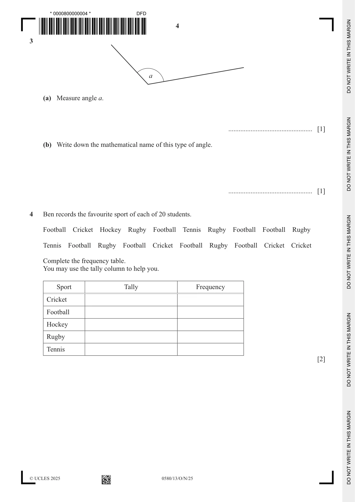 Cambridge IGCSE Mathematics 0580 2025 Oct/Nov Paper 1 · Variant 3 question paper, page 4 of 16