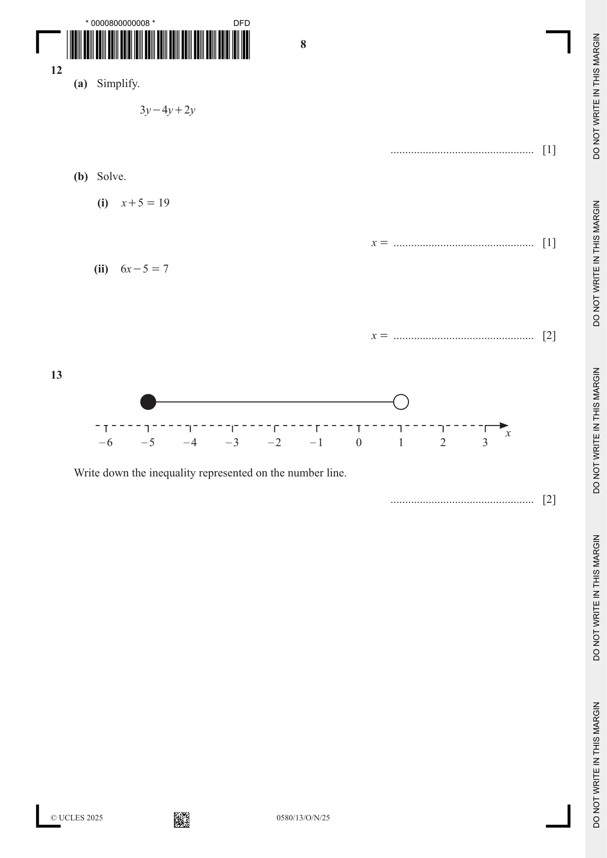 Cambridge IGCSE Mathematics 0580 2025 Oct/Nov Paper 1 · Variant 3 question paper, page 8 of 16