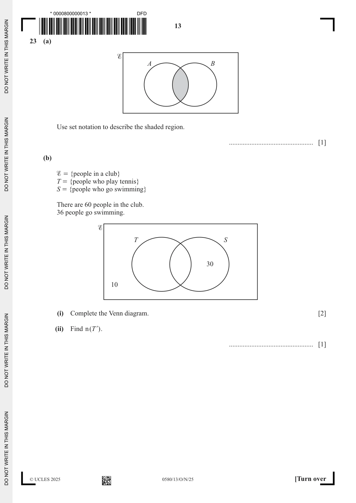 Cambridge IGCSE Mathematics 0580 2025 Oct/Nov Paper 1 · Variant 3 question paper, page 13 of 16