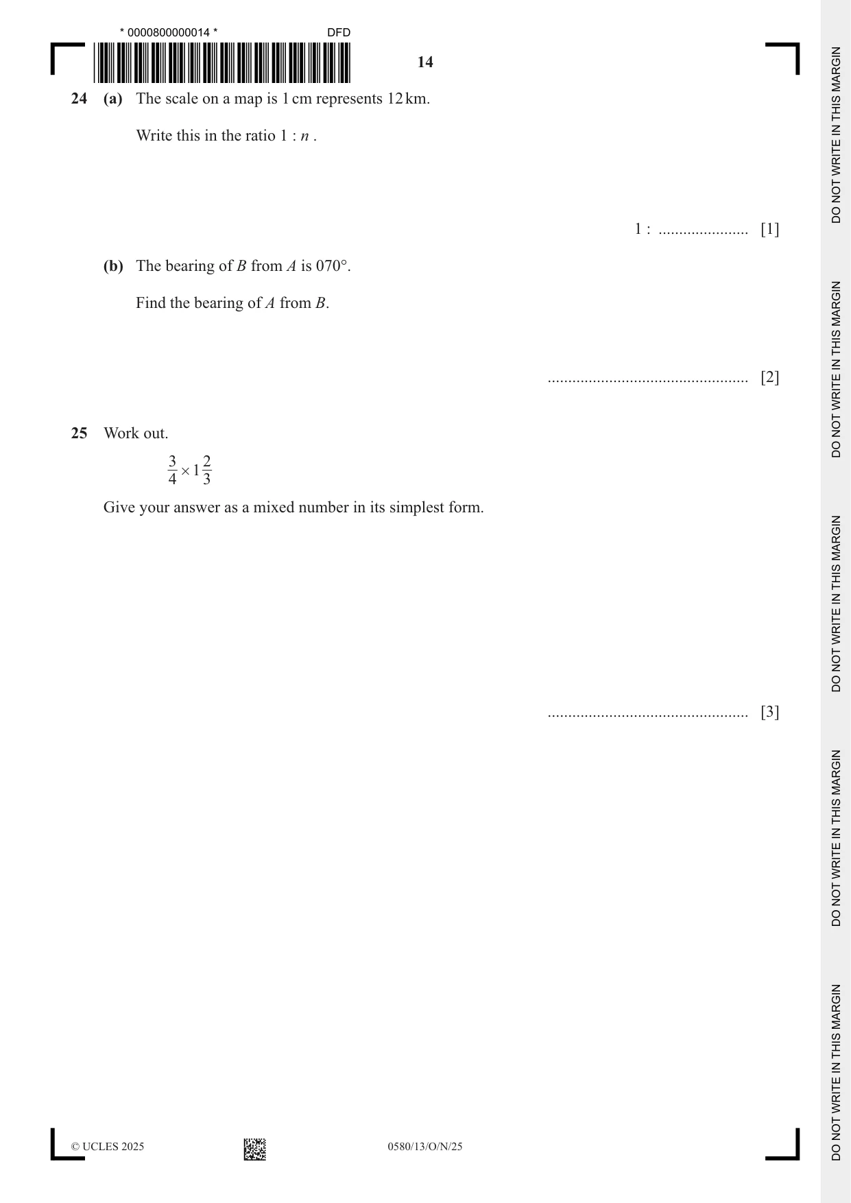 Cambridge IGCSE Mathematics 0580 2025 Oct/Nov Paper 1 · Variant 3 question paper, page 14 of 16