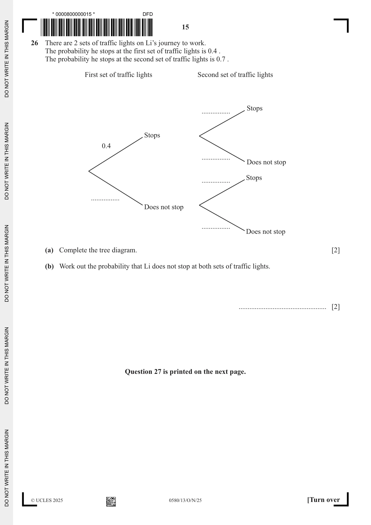 Cambridge IGCSE Mathematics 0580 2025 Oct/Nov Paper 1 · Variant 3 question paper, page 15 of 16