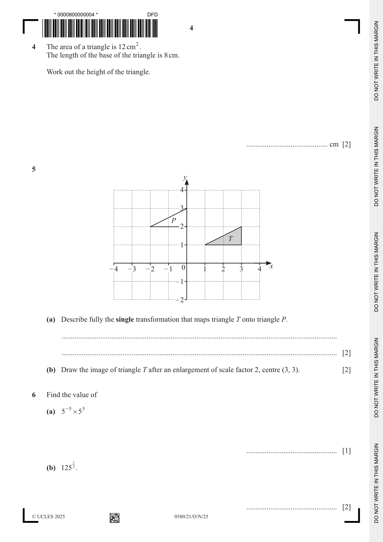 Cambridge IGCSE Mathematics 0580 2025 Oct/Nov Paper 2 · Variant 1 question paper, page 4 of 16