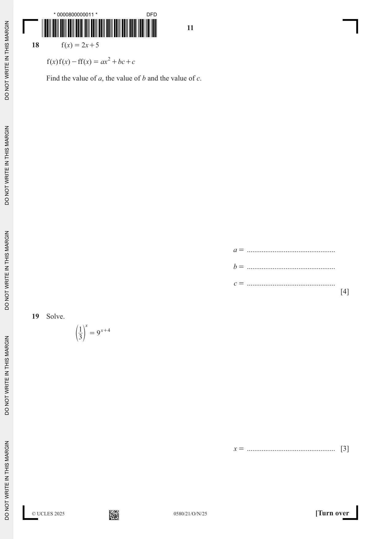 Cambridge IGCSE Mathematics 0580 2025 Oct/Nov Paper 2 · Variant 1 question paper, page 11 of 16