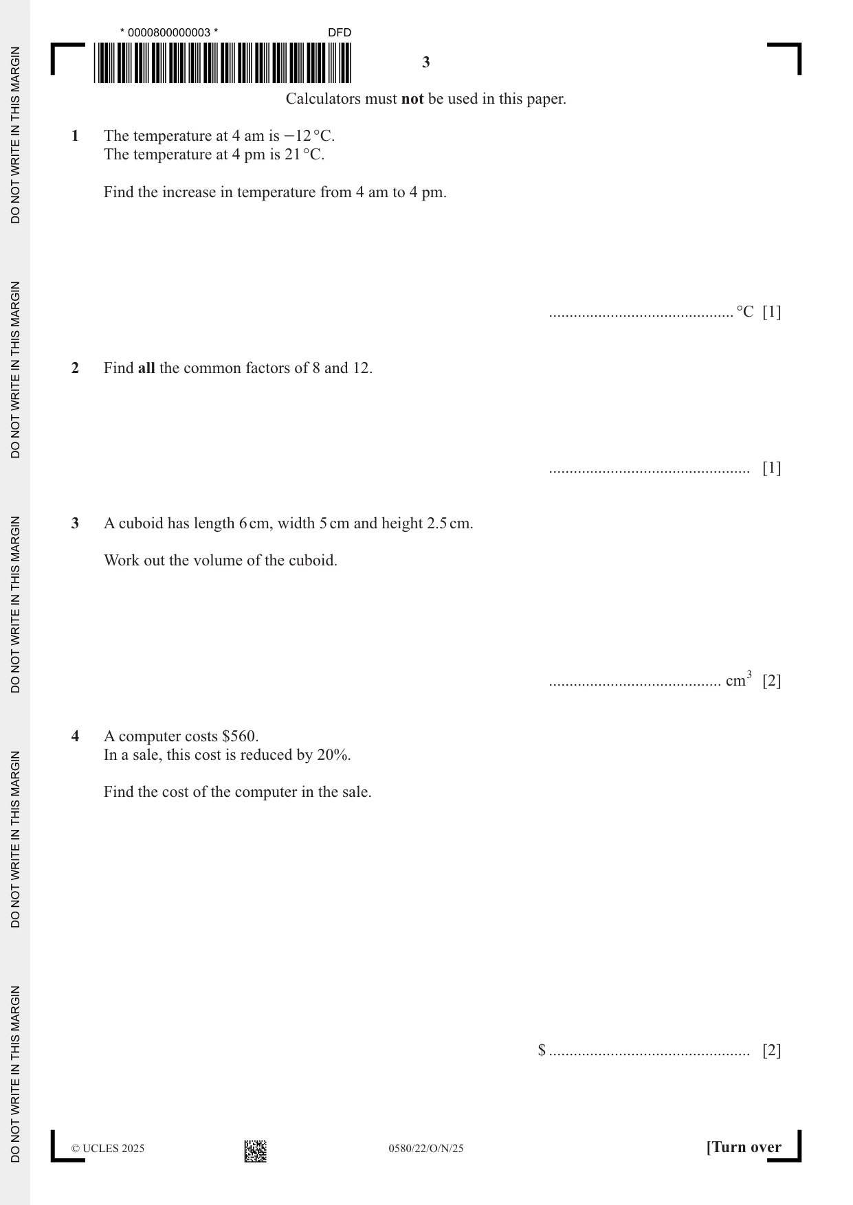 Cambridge IGCSE Mathematics 0580 2025 Oct/Nov Paper 2 · Variant 2 question paper, page 3 of 16