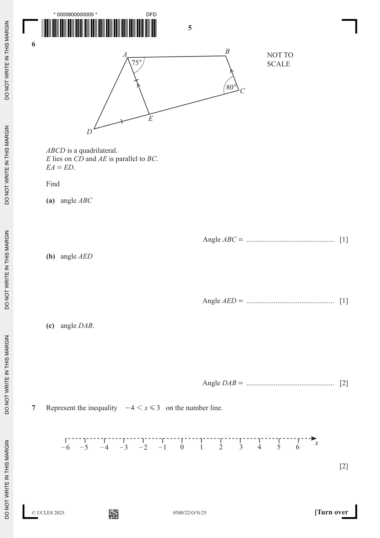 Cambridge IGCSE Mathematics 0580 2025 Oct/Nov Paper 2 · Variant 2 question paper, page 5 of 16