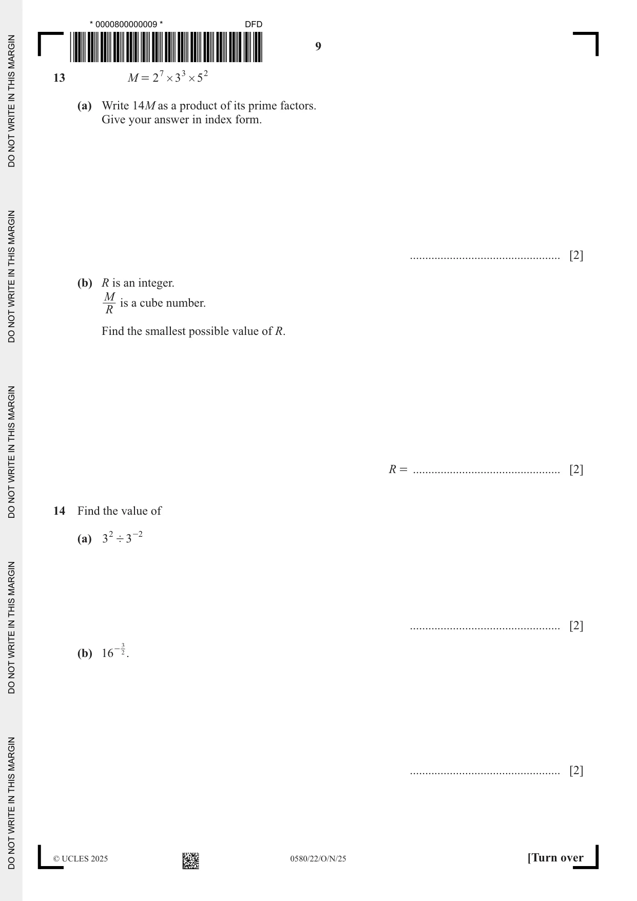 Cambridge IGCSE Mathematics 0580 2025 Oct/Nov Paper 2 · Variant 2 question paper, page 9 of 16