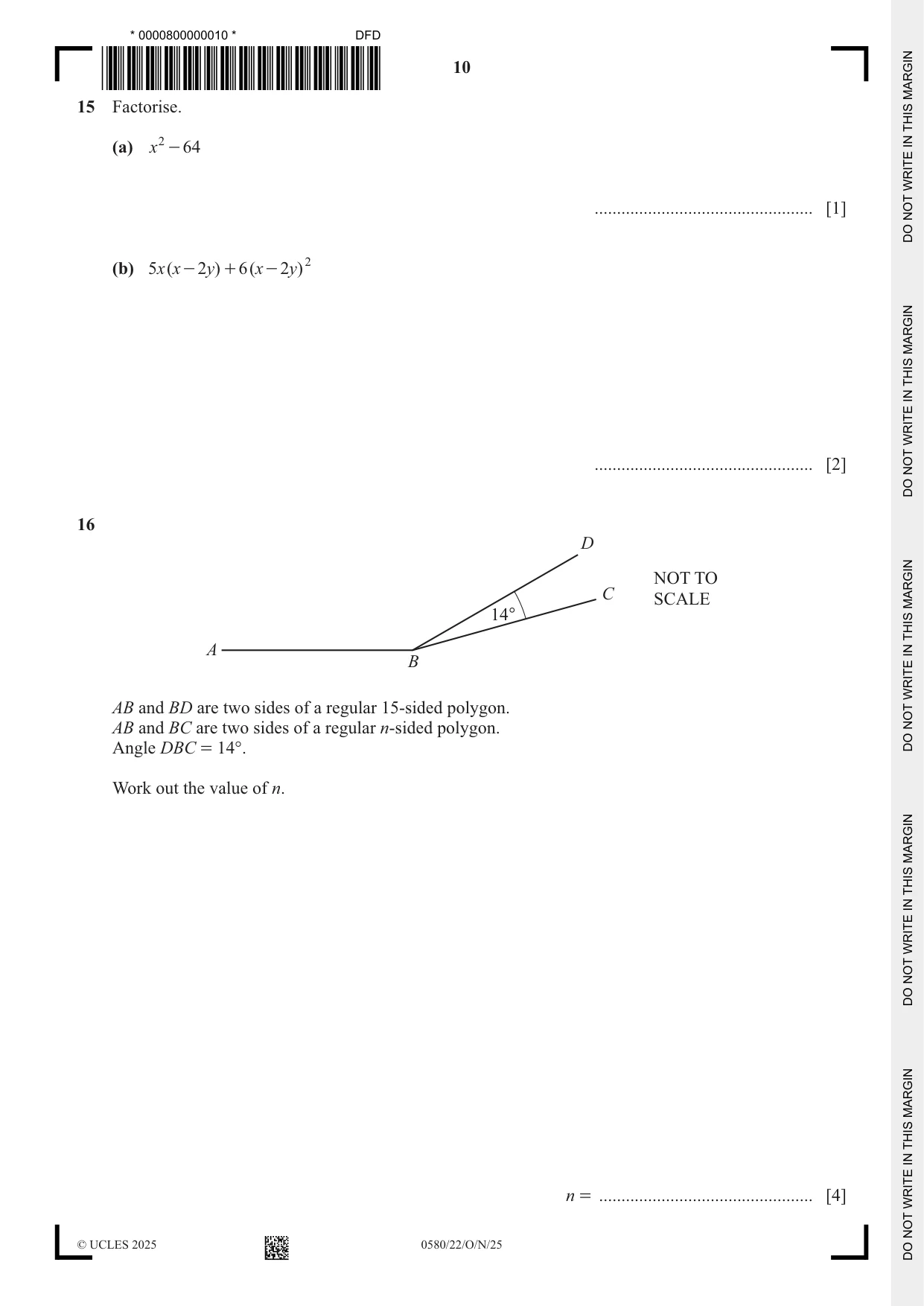 Cambridge IGCSE Mathematics 0580 2025 Oct/Nov Paper 2 · Variant 2 question paper, page 10 of 16