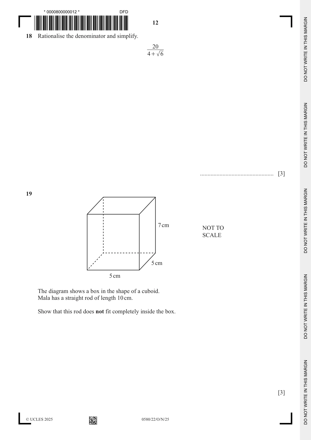Cambridge IGCSE Mathematics 0580 2025 Oct/Nov Paper 2 · Variant 2 question paper, page 12 of 16