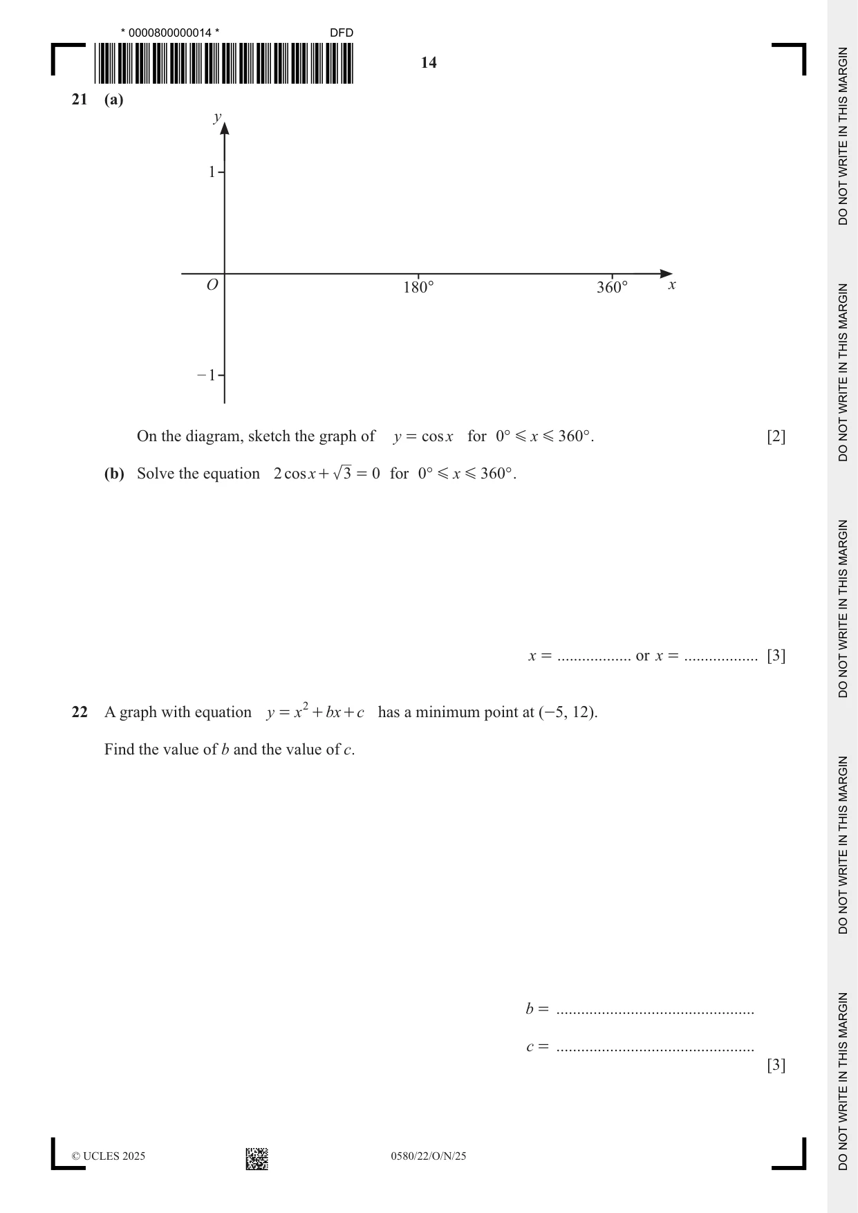 Cambridge IGCSE Mathematics 0580 2025 Oct/Nov Paper 2 · Variant 2 question paper, page 14 of 16