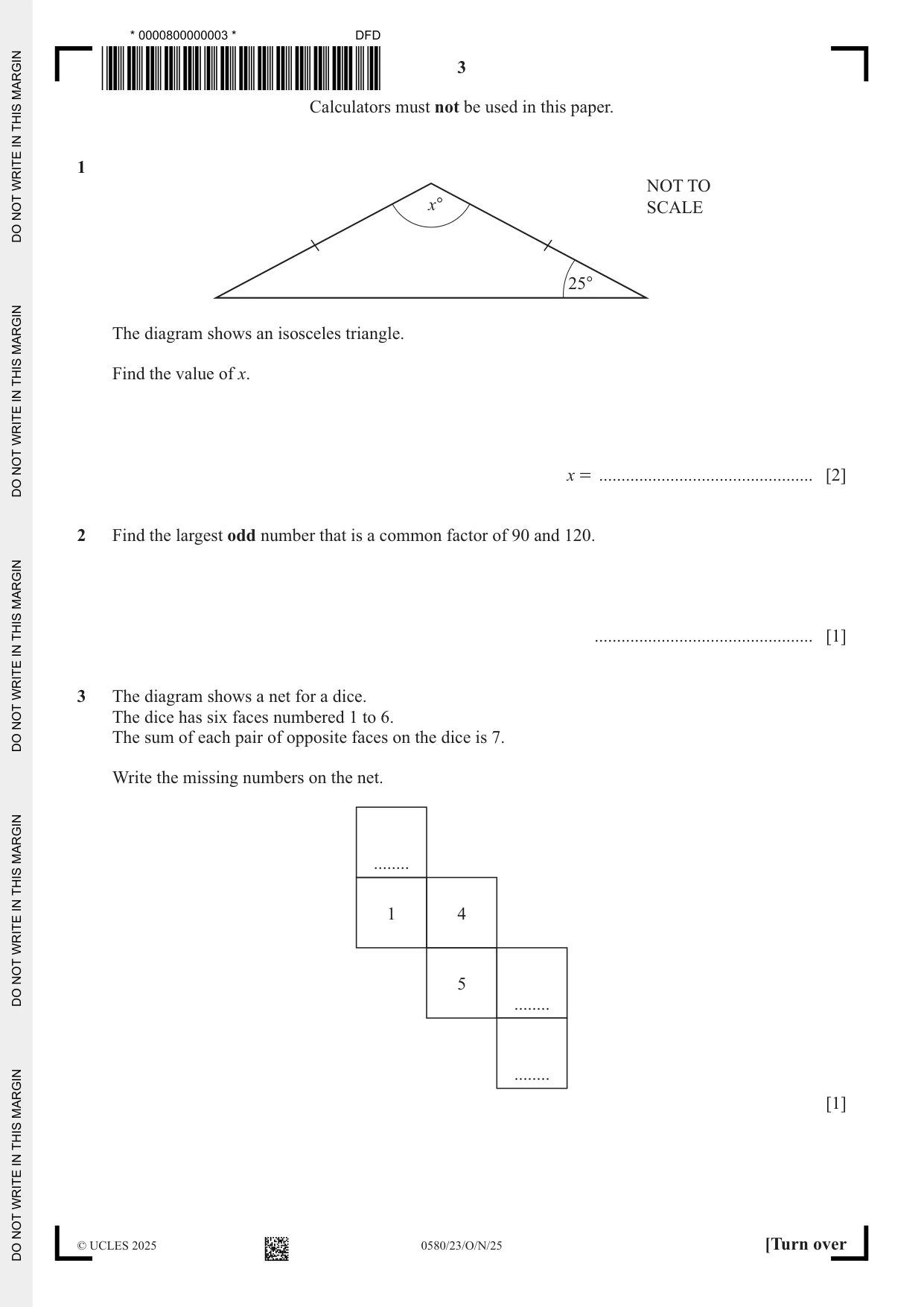 Cambridge IGCSE Mathematics 0580 2025 Oct/Nov Paper 2 · Variant 3 question paper, page 3 of 20