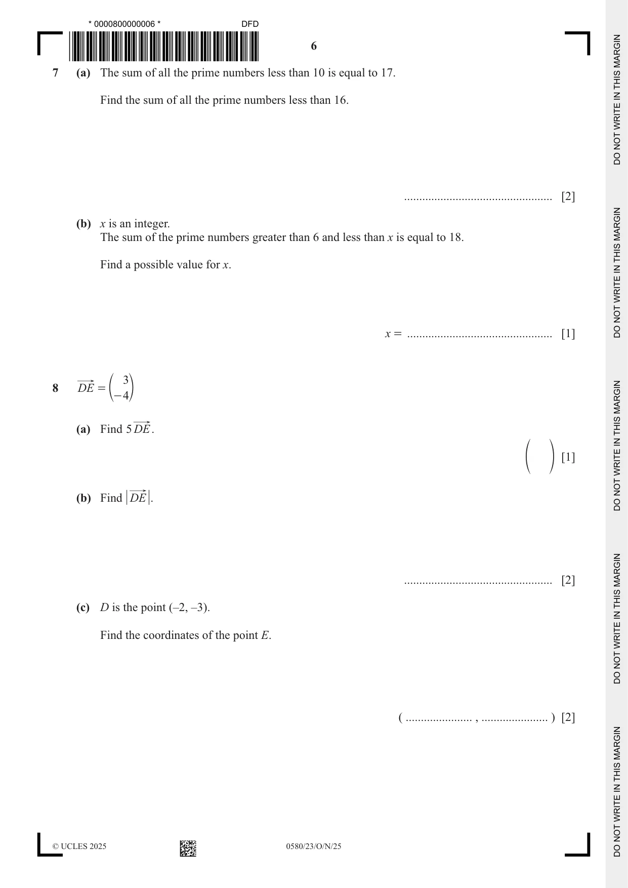 Cambridge IGCSE Mathematics 0580 2025 Oct/Nov Paper 2 · Variant 3 question paper, page 6 of 20