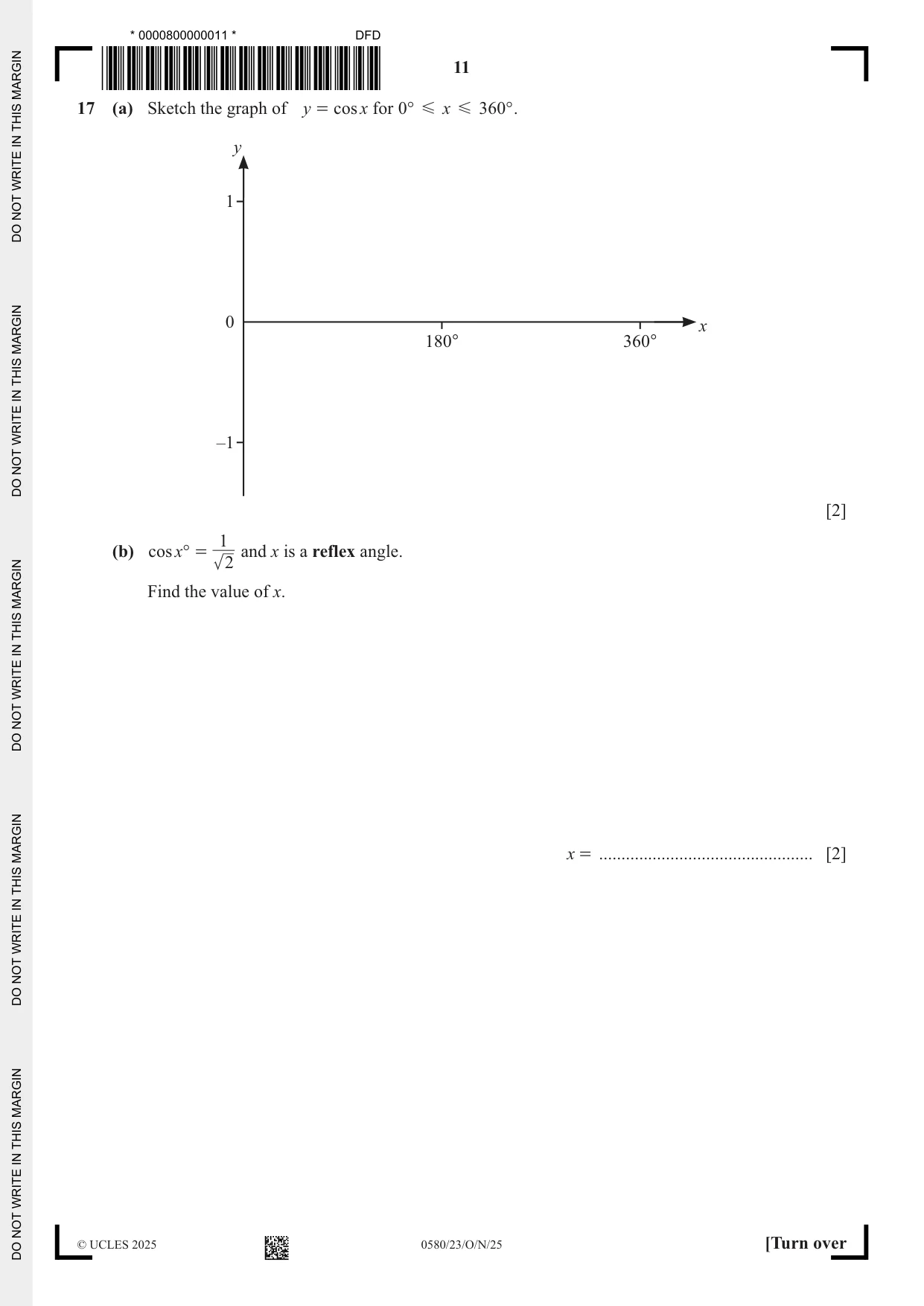 Cambridge IGCSE Mathematics 0580 2025 Oct/Nov Paper 2 · Variant 3 question paper, page 11 of 20