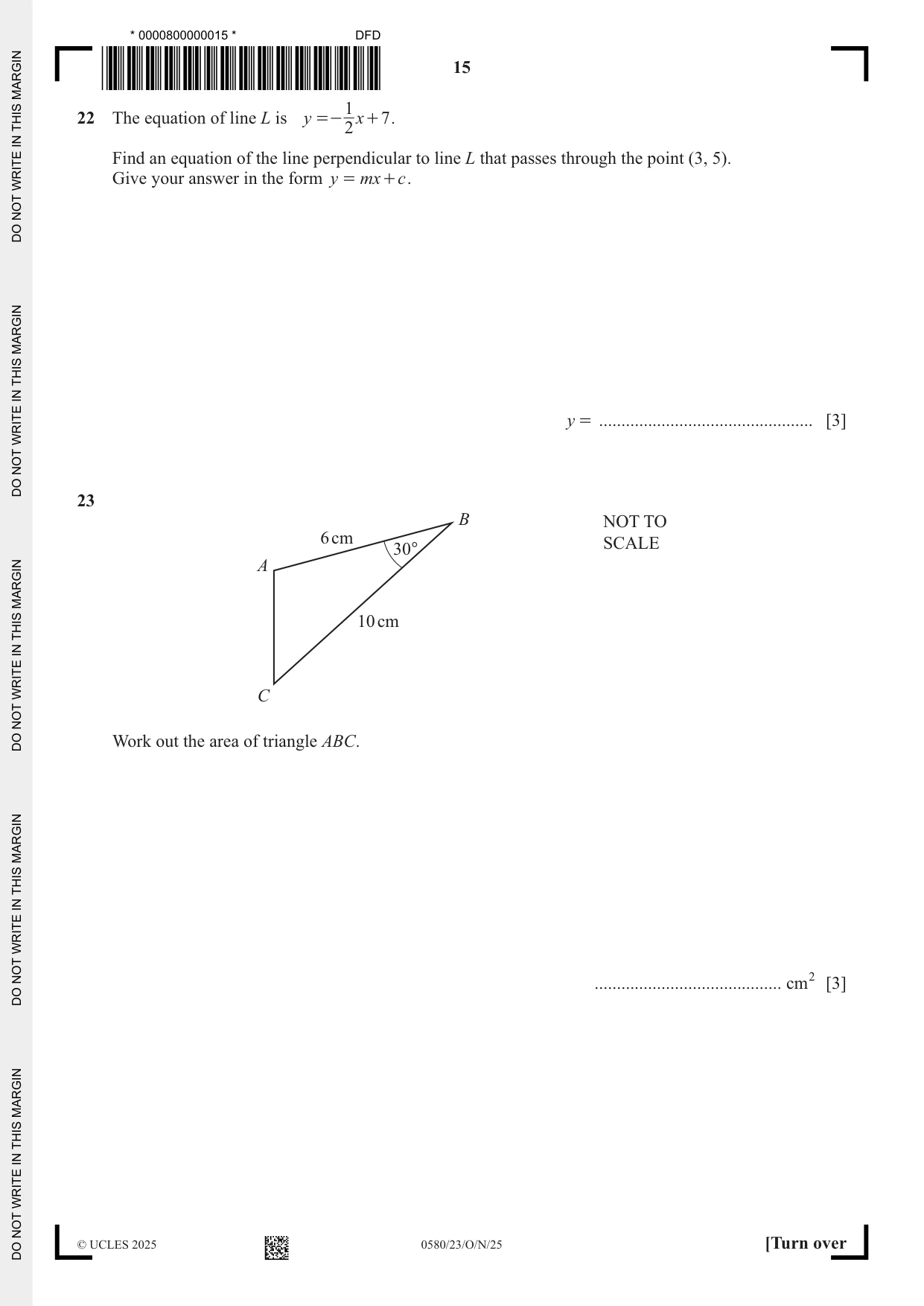 Cambridge IGCSE Mathematics 0580 2025 Oct/Nov Paper 2 · Variant 3 question paper, page 15 of 20