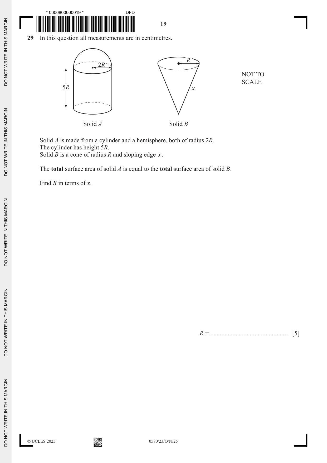 Cambridge IGCSE Mathematics 0580 2025 Oct/Nov Paper 2 · Variant 3 question paper, page 19 of 20
