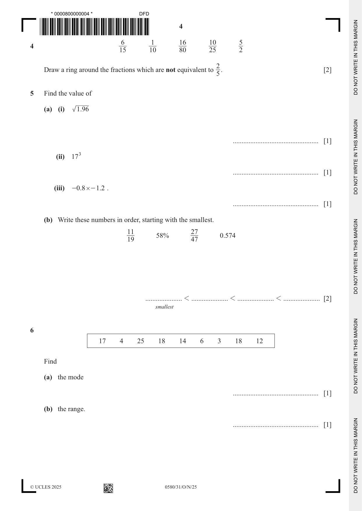 Cambridge IGCSE Mathematics 0580 2025 Oct/Nov Paper 3 · Variant 1 question paper, page 4 of 16