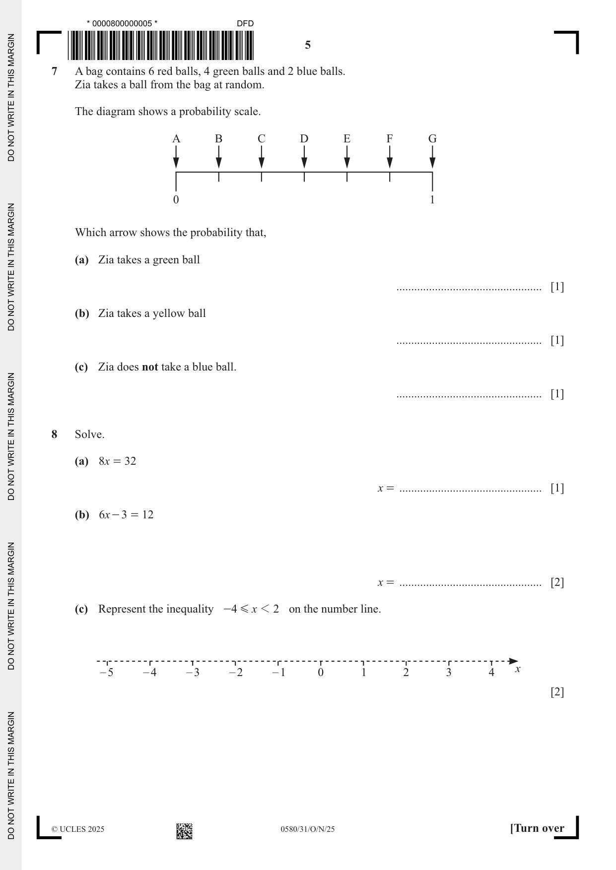 Cambridge IGCSE Mathematics 0580 2025 Oct/Nov Paper 3 · Variant 1 question paper, page 5 of 16