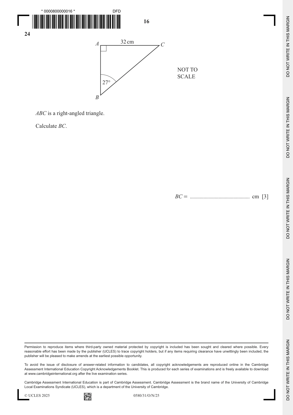 Cambridge IGCSE Mathematics 0580 2025 Oct/Nov Paper 3 · Variant 1 question paper, page 16 of 16