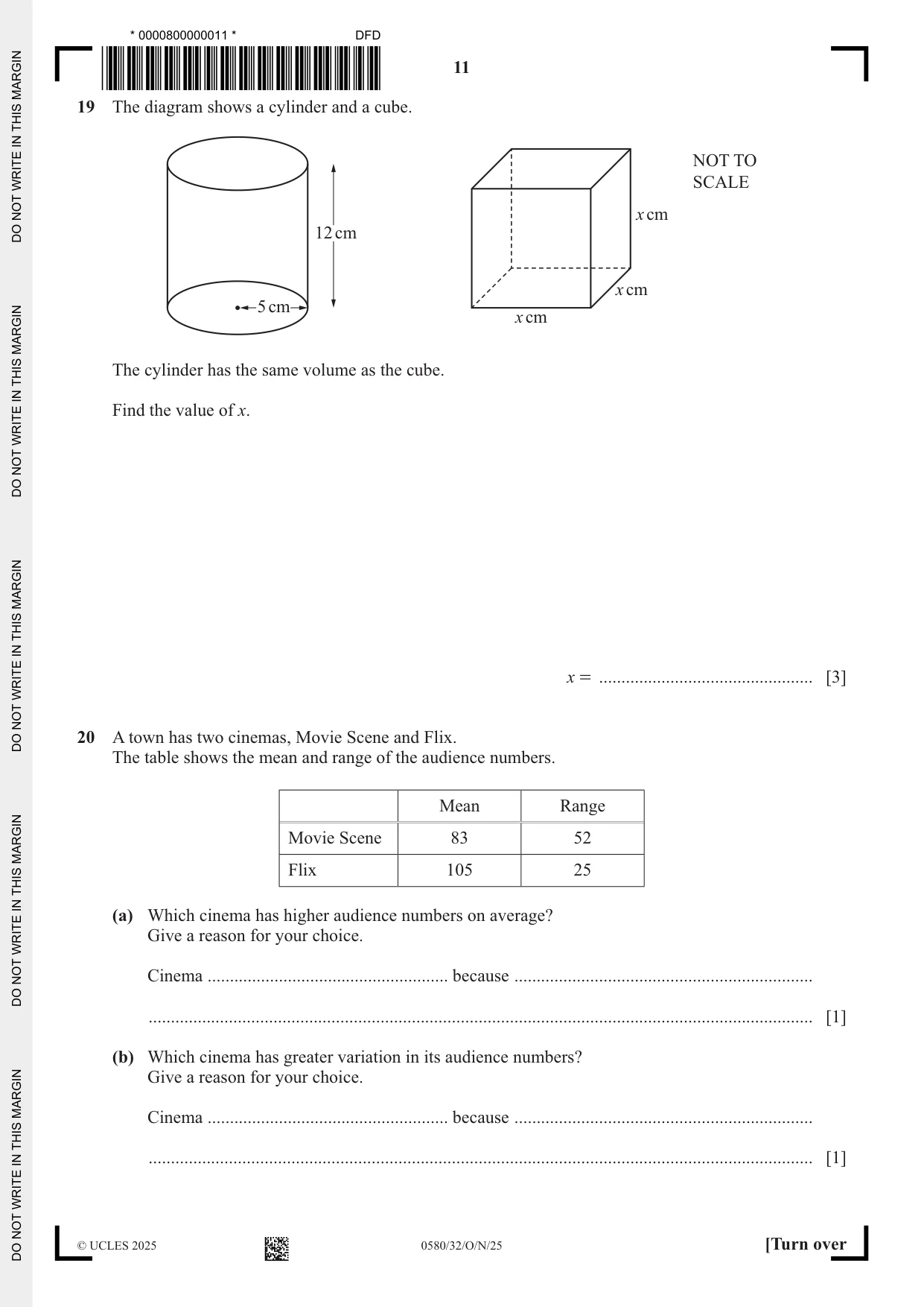 Cambridge IGCSE Mathematics 0580 2025 Oct/Nov Paper 3 · Variant 2 question paper, page 11 of 16