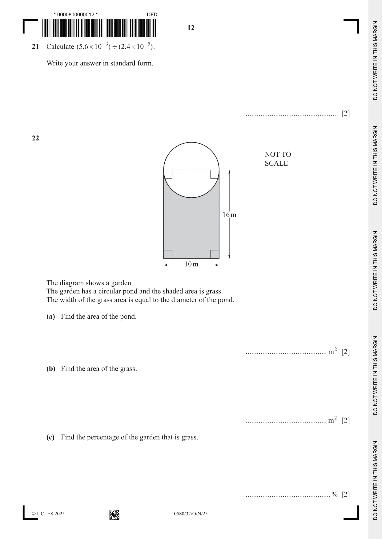 Cambridge IGCSE Mathematics 0580 2025 Oct/Nov Paper 3 · Variant 2 question paper, page 12 of 16