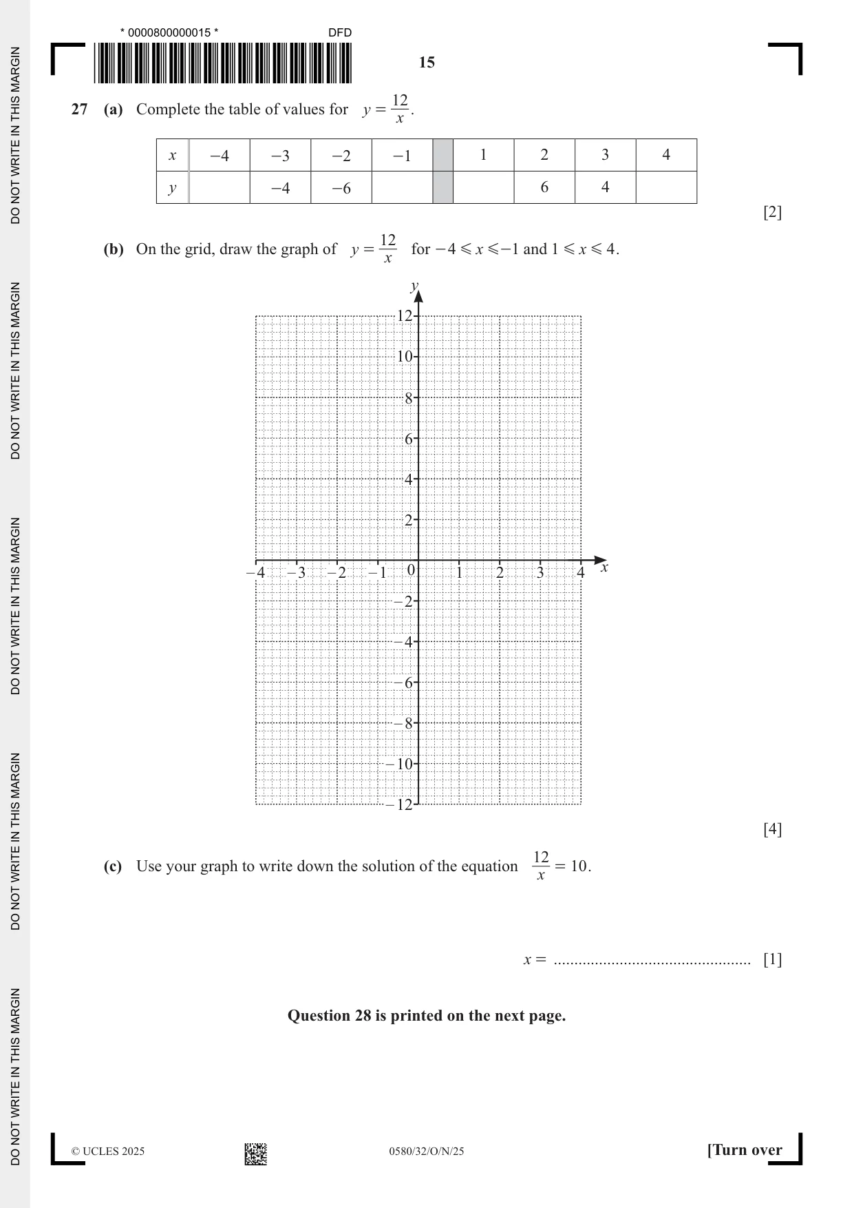 Cambridge IGCSE Mathematics 0580 2025 Oct/Nov Paper 3 · Variant 2 question paper, page 15 of 16
