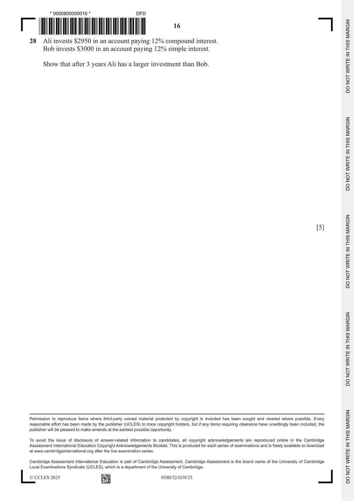 Cambridge IGCSE Mathematics 0580 2025 Oct/Nov Paper 3 · Variant 2 question paper, page 16 of 16