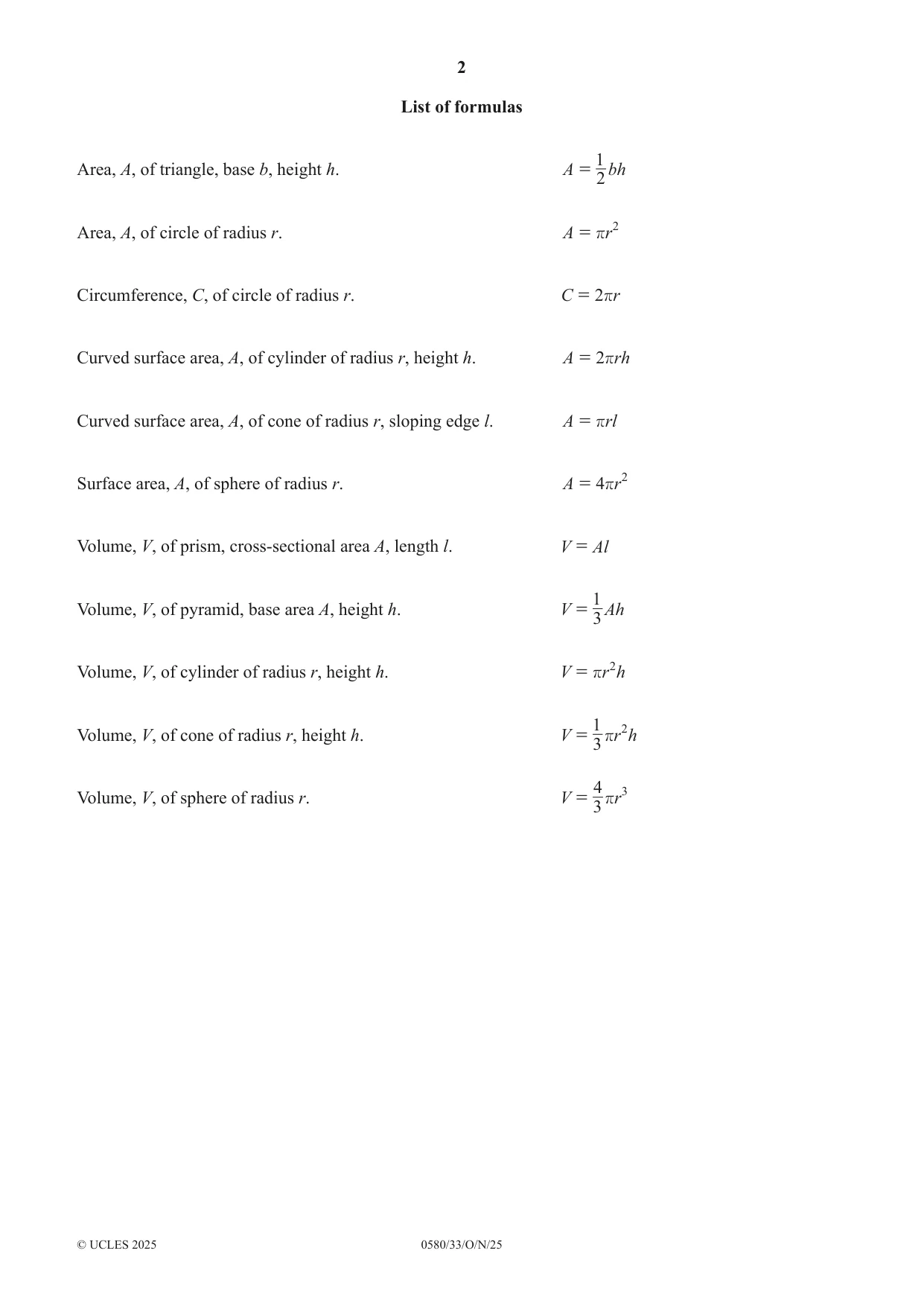 Cambridge IGCSE Mathematics 0580 2025 Oct/Nov Paper 3 · Variant 3 question paper, page 2 of 16