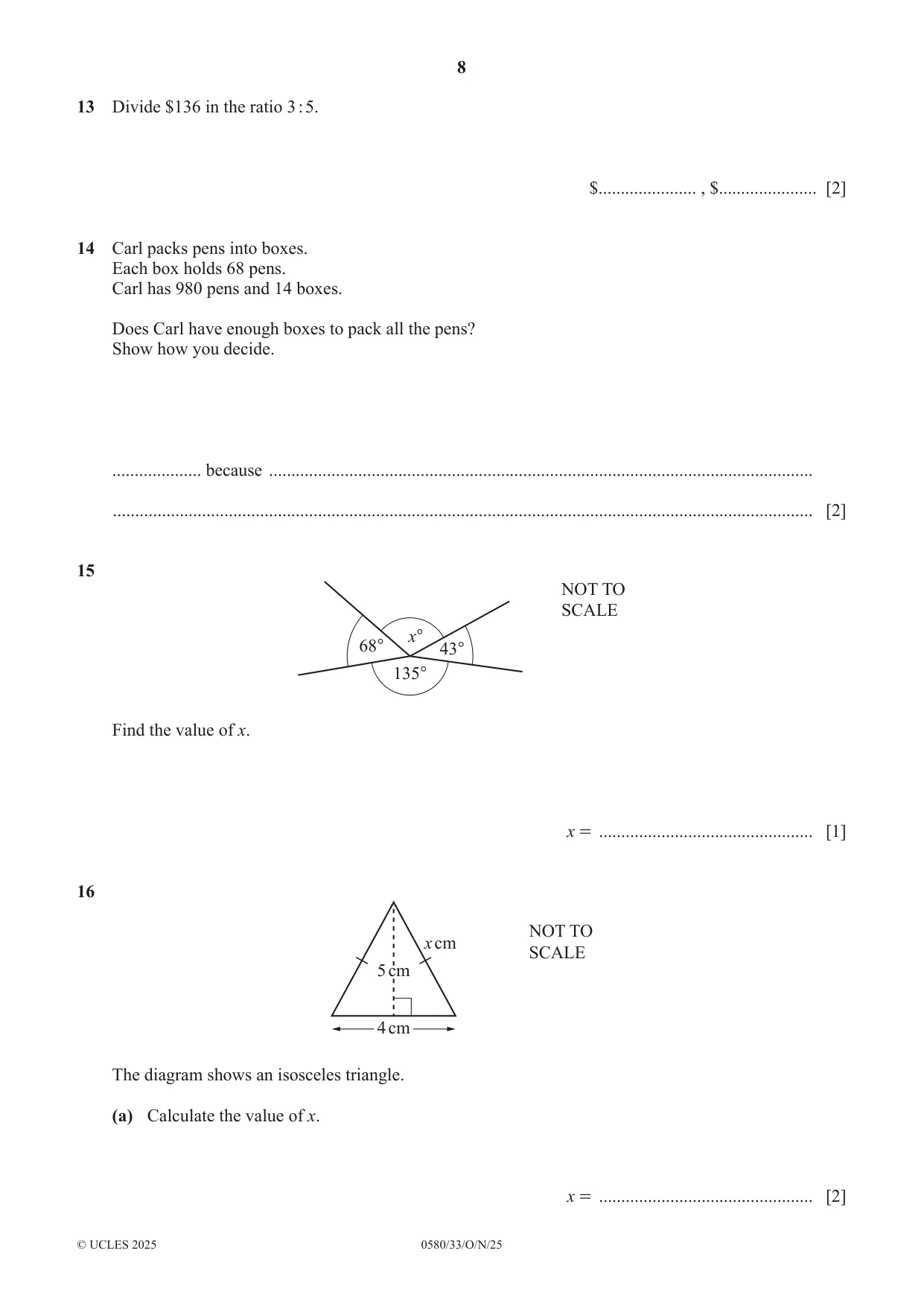Cambridge IGCSE Mathematics 0580 2025 Oct/Nov Paper 3 · Variant 3 question paper, page 8 of 16