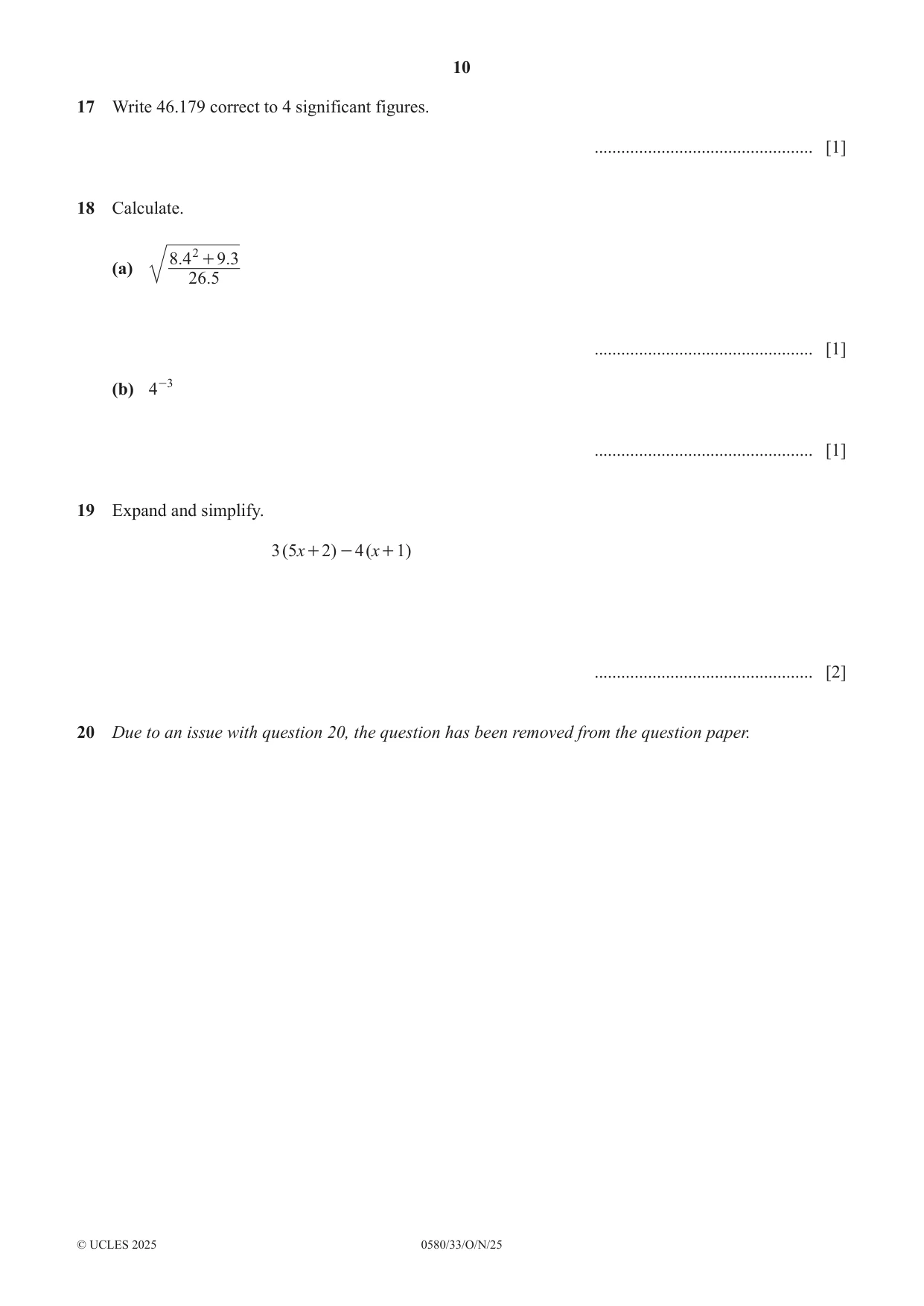 Cambridge IGCSE Mathematics 0580 2025 Oct/Nov Paper 3 · Variant 3 question paper, page 10 of 16
