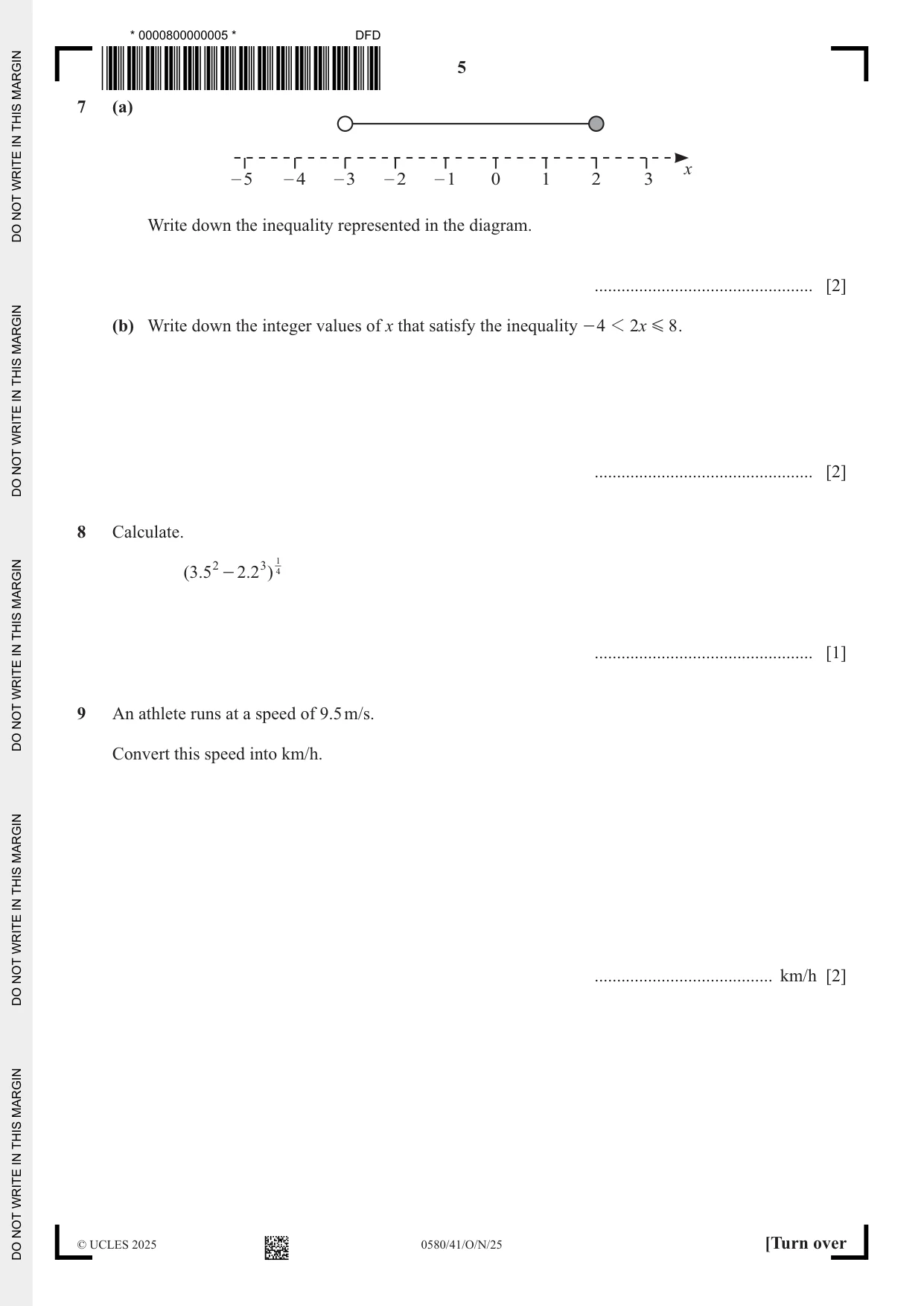 Cambridge IGCSE Mathematics 0580 2025 Oct/Nov Paper 4 · Variant 1 question paper, page 5 of 20